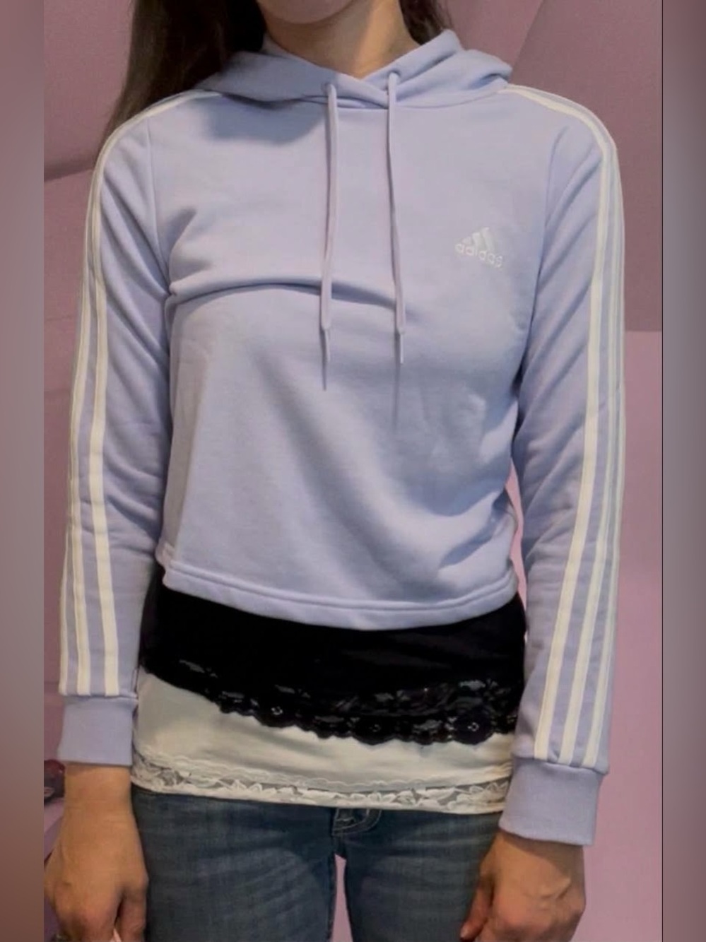 NWT Adidas Lavender Cropped Hoodie Small